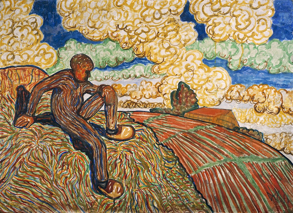 Wilhelm Morgners, H&uuml;gel, Leimtempera auf Graupappe, 85 &times; 117 cm, erworben 1929